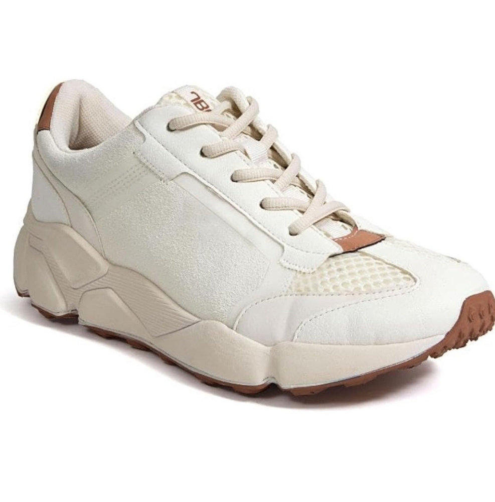 JBU Women's Silene Bone/Tan Vegan Lace Up Casual Sneakers 6.5